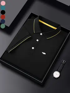 Men's Regular Fit Lion Print Contrast Trim Polo Shirt, Casual Short Sleeve Collared Top for Summer, Fashion Men's Clothes for Daily Wear, Tropical