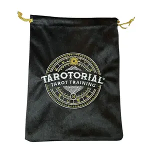 Tarotorial Embroidered Velvet Tarot Deck Bag | Gold Satin Lined Drawstring Pouch | Crystal Storage