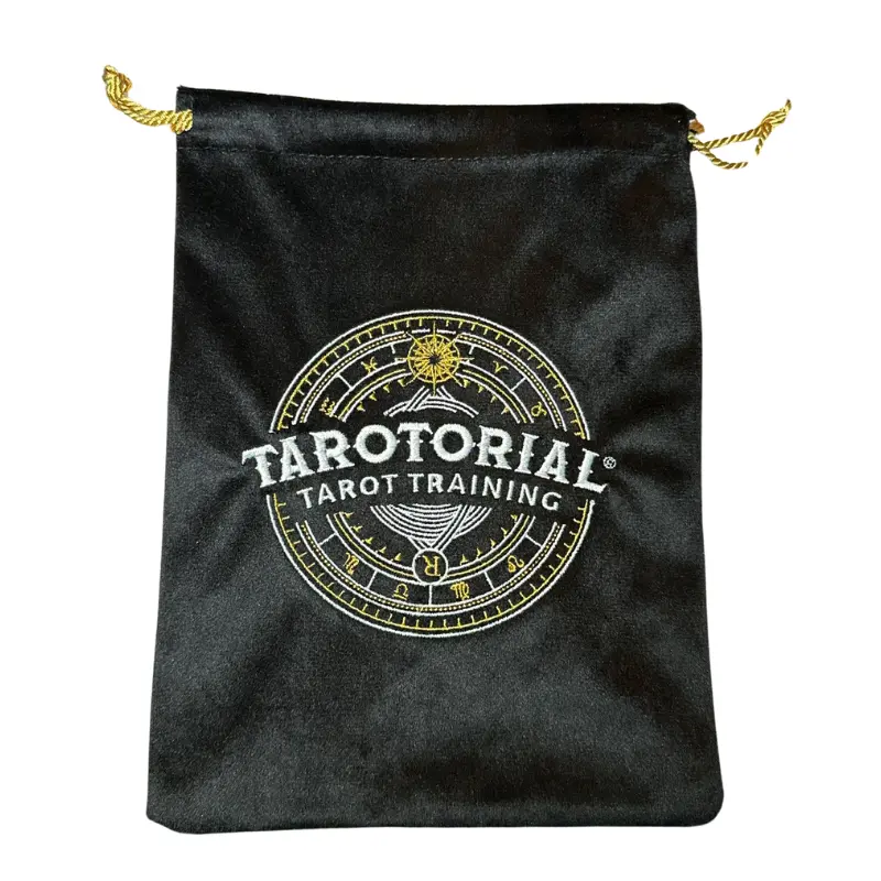 Tarotorial Embroidered Velvet Tarot Deck Bag | Gold Satin Lined Drawstring Pouch | Crystal Storage