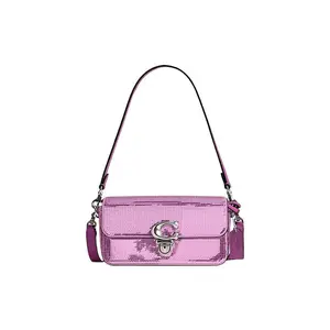 COACH Studio 20 Logo-Embellished Flap Bag with Push-Lock Closure in Burgundy Leather for Women