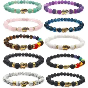 10Pcs 8mm Chakra Bead Bracelet Elephant Gifts for Women Lava Rock Reiki Healing Yoga Bracelets Trendy Stack Bangle Adjustable Beaded Design