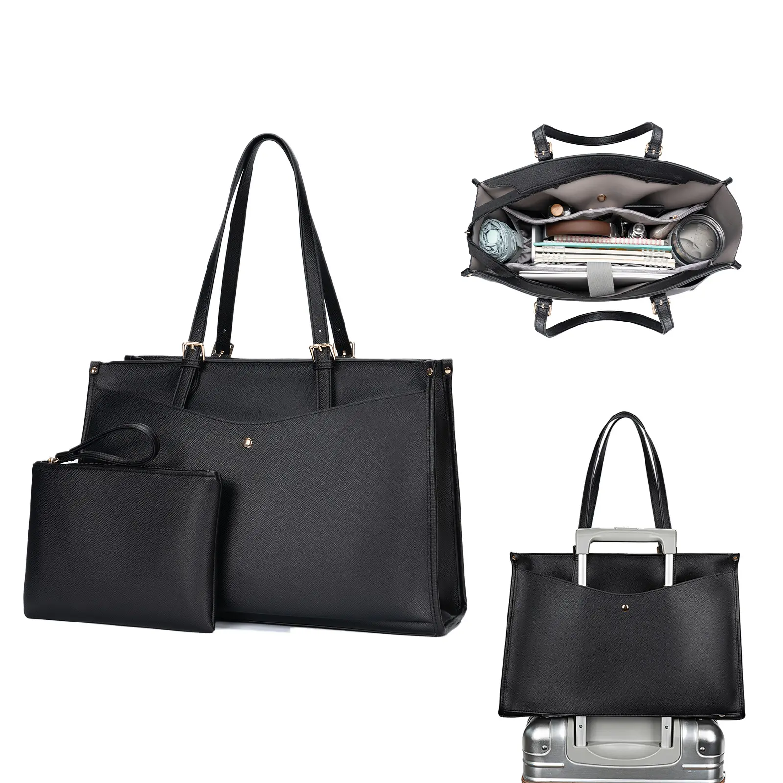BAGOK Laptop Tote Bag Women, Work Tote with Multi Pockets, Nurse Bag with Large Cup Holder, For Work, Travel, Daily Use