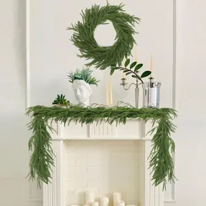 Christmas Decoration Artificial Pine Needle Garland, Faux Fir Branches Wall Hanging Wreath, Holiday Decor for Home & Office