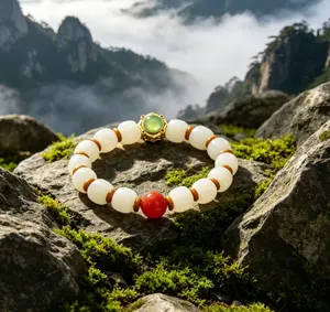 Handcrafted Hetian Jade Beaded Bracelet with Gemstone Inlay
