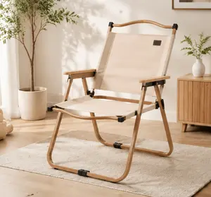 Portable Folding Lounge Chair |Lightweight Indoor & Outdoor Chair with Wooden Armrests |Casual Patio, Beach & Camping Seat