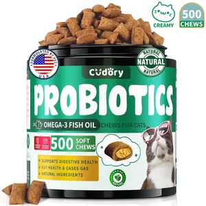 Cudory Cat Probiotics Chews – Digestive & Gut Support, Constipation Relief, Chicken Flavor, 500pcs