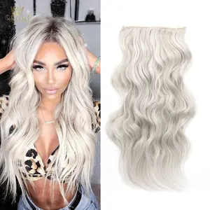[ Qbeauty ] Icy Platinum Clip- in Synthetic Hair Extensions Long Wavy 4PCS Thick Hairpieces Double Weft Natural Hair Extensions for Women