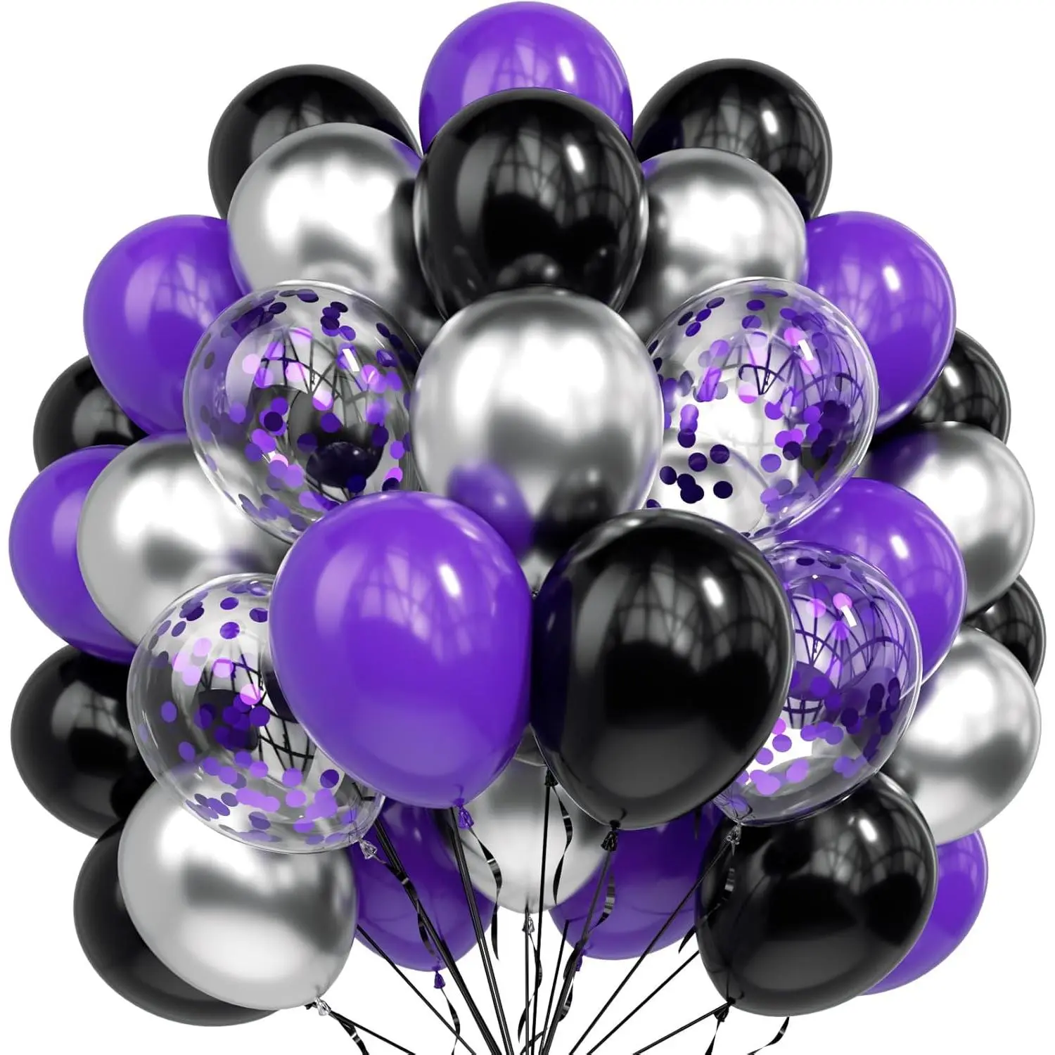 Purple and Black Balloons - 70 count 12 inch Purple Black Metallic Silver Latex Balloons with Purple Confetti for  Birthday Anniversary Wednesday Graduation Party Decorations