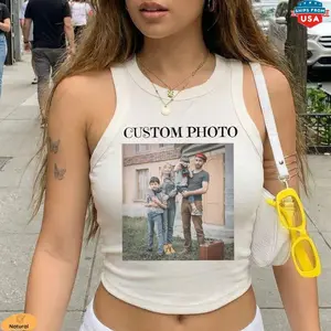 Custom Photo Micro Rib Racer Tank, Personalized Picture Tank Top, Custom Image Women's Apparel