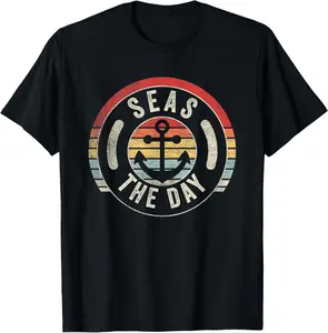 Vintage Funny Cruise Shirt Seas Day Teal Nautical Anchor Cotton Summer Casual Shortsleeve Cotton T-Shirt