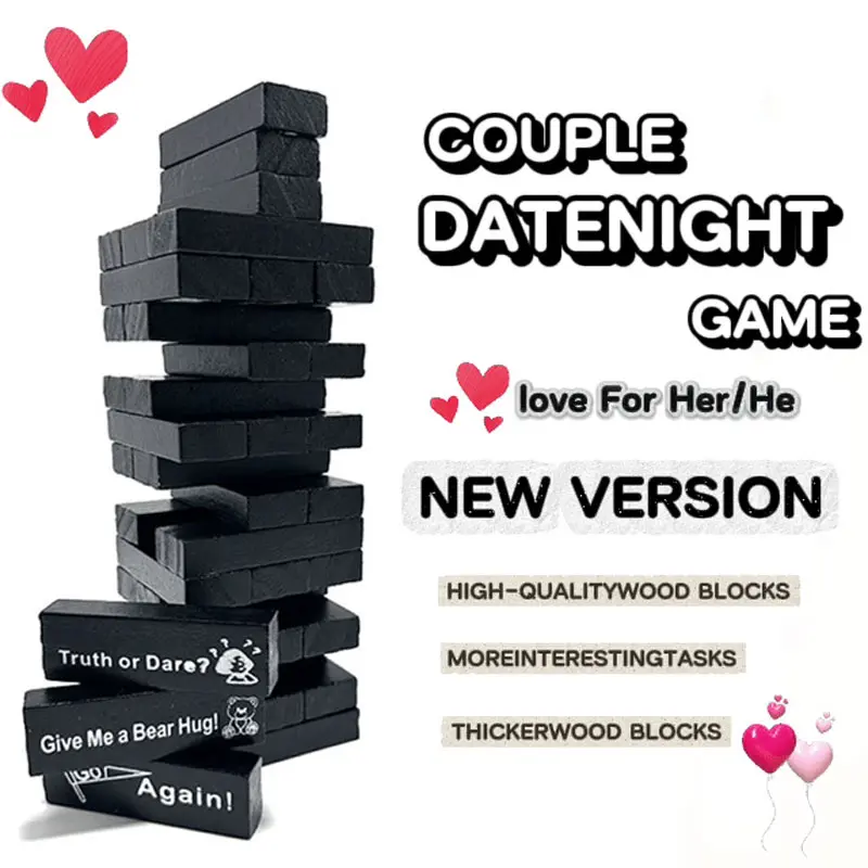 Date night Wooden Block Stacking Tower Game Blocks Set, Toys for Grown Ups, Couple Gifts for Adults, Guys Gifts, Festive Party Supplies，Family Fun Game