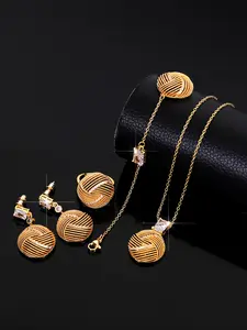 4-Piece Jewelry Set, Vintage Swirl Ball Design, Copper & Zircon, Includes Necklace, Bracelet, Earrings, Ring, Luxury Elegant