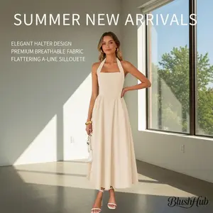 2026 New Arrival Women’s Stylish Wide Strap Halter Neck Backless Dress, Elegant Fashion Casual Long Dress