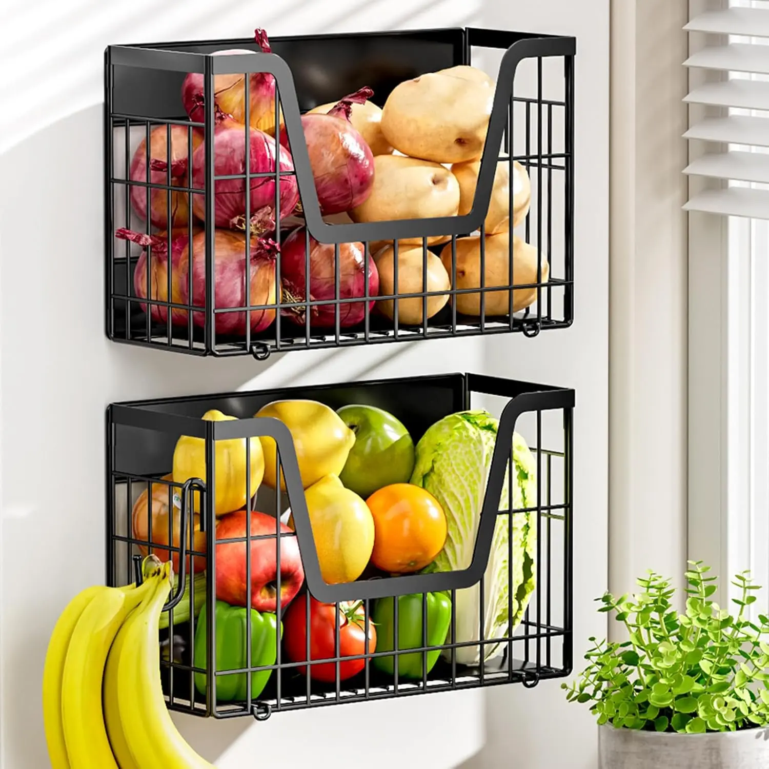 2 Set  Shelf for Fridge, Potato & Onion Storage Bins,  Fruit Basket for Refrigerator Pantry Kitchen Counter Laundry,  Fridge Organizer  Snacks  Fridge Shelf