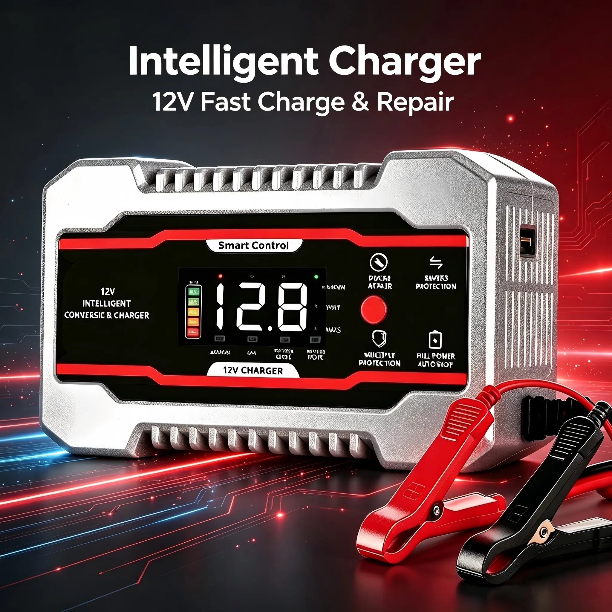Smart Car Battery Charger, 12V and 24V, Battery Maintainer, Trickle Charger and Desulfator for Motorcycle Car Truck Lawnmower Boat Car Battery Charger, Automatically Stops when Fully Charged - Car Accessories