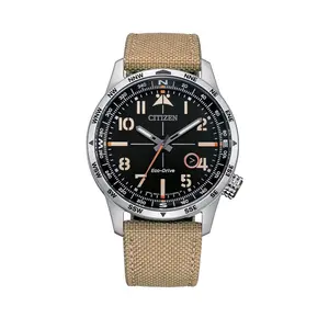 Citizen Men's Sport Casual Avion 3-Hand Date Eco-Drive Watch, Arabic Markers, Luminous Hands, Spherical Mineral Crystal, 100 Meters Water Resistant, Field Watch