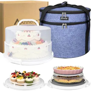 12 Inch BPA-Free Cake Carrier with Lid & Handle - Cake Transport Container Comes with Insulated Bag, Cupcake & Pie Holders for Secure Dessert Delivery, Fits 7" Tall Cakes, Purple