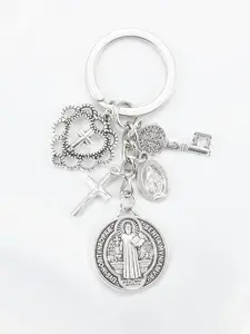 Religious Novelty Keychain, Saint Benedict and Mary Cross, Prayer Protection Charm, Bag and Phone Decoration, Exquisite Gift