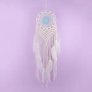 Dream Catcher, Boho Dreamcatcher with White Feathers, Handmade Wall Decor for Bedroom Study Room Courtyard Garden, Bless Gift