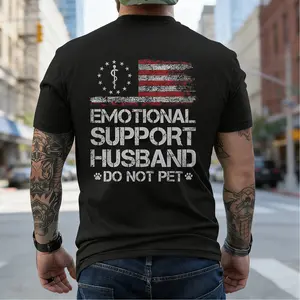 Emotional Support Husband Funny T-Shirt |   American Flag Unisex Tee