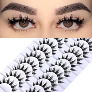 Manga Lashes Natural Short False Eyelashes Anime Eye Lash Fluffy Wispies Eyelash Natural Look 10 Pairs Fake Lashes Pack Volume Lash Strips Pestañas