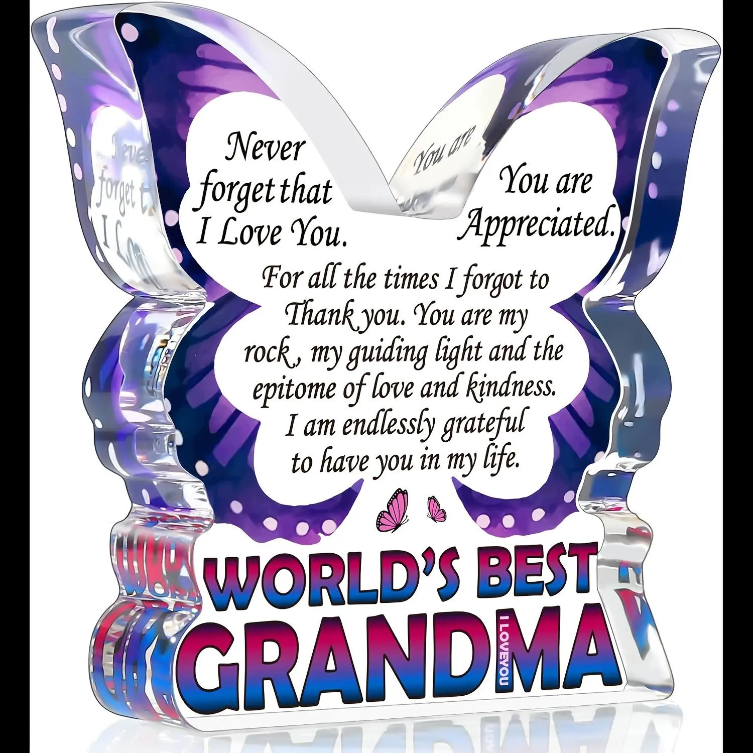 Butterfly Design Clear Acrylic Ornament, Acrylic Plaque Decor, Creative Grandma Gift, Unique Birthday Gift for Grandma, Desktop Decorative Sign for Home Office, Acrylic Desktop Decoration