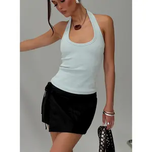 Baseline Scoop Halter Rib Tank Icy Blue