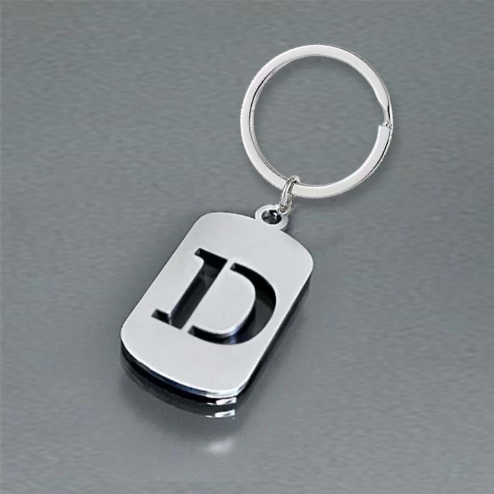 Initials keychain, titanium steel, fashionable men's and women's couple, 26-letter square engraved pendant, backpack charm
