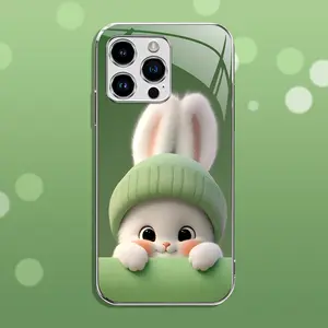 Light green rabbit panda for【iPhone/Galaxy】luxury electroplated glass mobile phone case --- 975