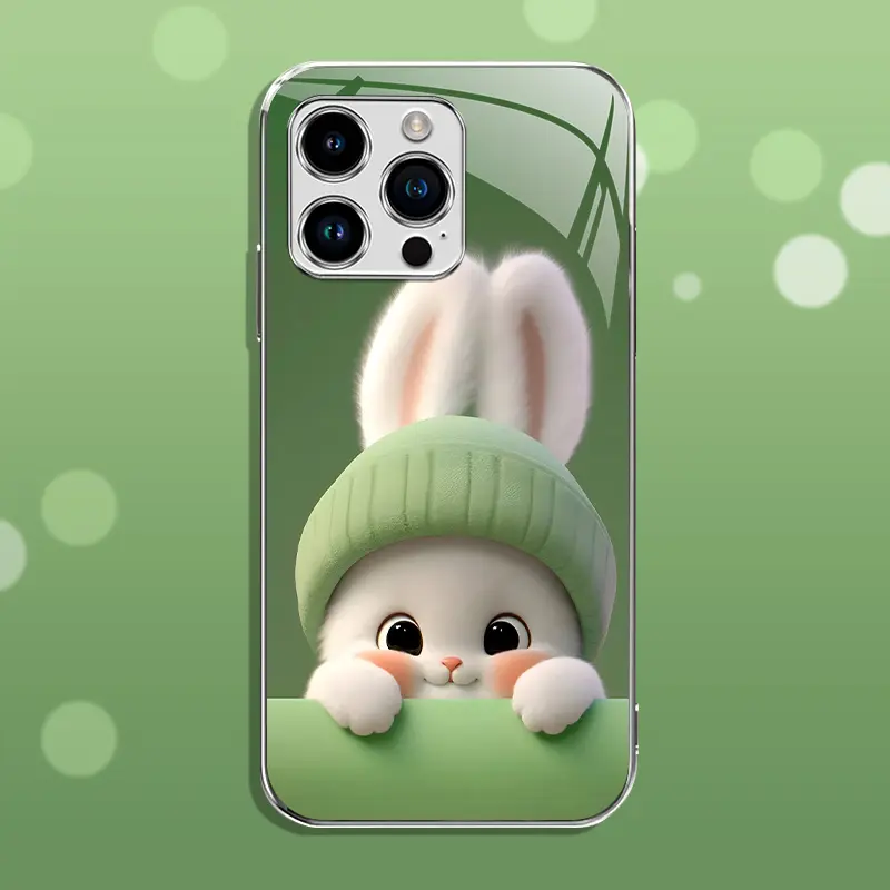 Light green rabbit panda for【iPhone/Galaxy】luxury electroplated glass mobile phone case --- 975