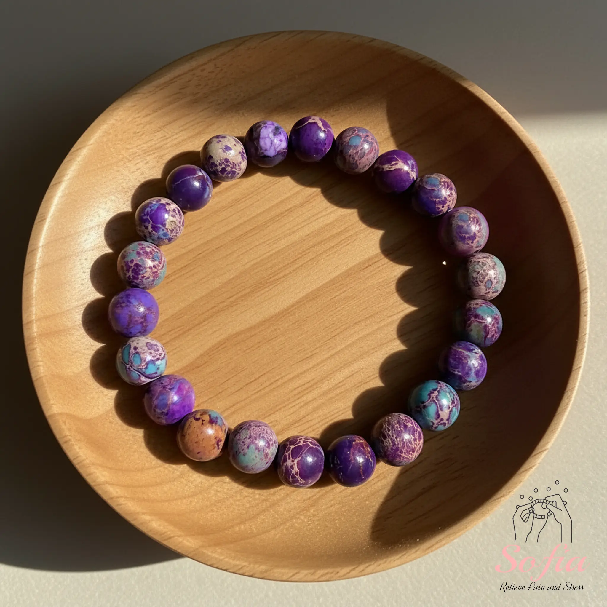 Sofia Natural Stone Beaded Strand Bracelet, 10mm Beads Elastic Cord Adjustable Healing Crystal Bracelet for Casual Daily Use, Handmade Gift for Her & Him
