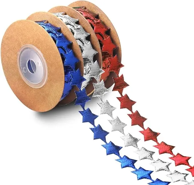 3 Rolls Patriotic Fabric Decor Ribbons Memorial Day Faux Leather Craft Ribbons Red White Blue Stars Shaped Ribbons for 4th of July Party Decoration Gift Wrapping Outdoor Hanging Supplies 15 Yards