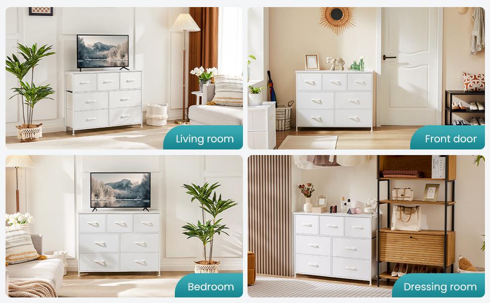 Organizer Storage, Chest Fabric Bins, Long Dresser with Wood Top for Bedroom, Closet, Entryway, 7-Drawers dressers Furniture Organization