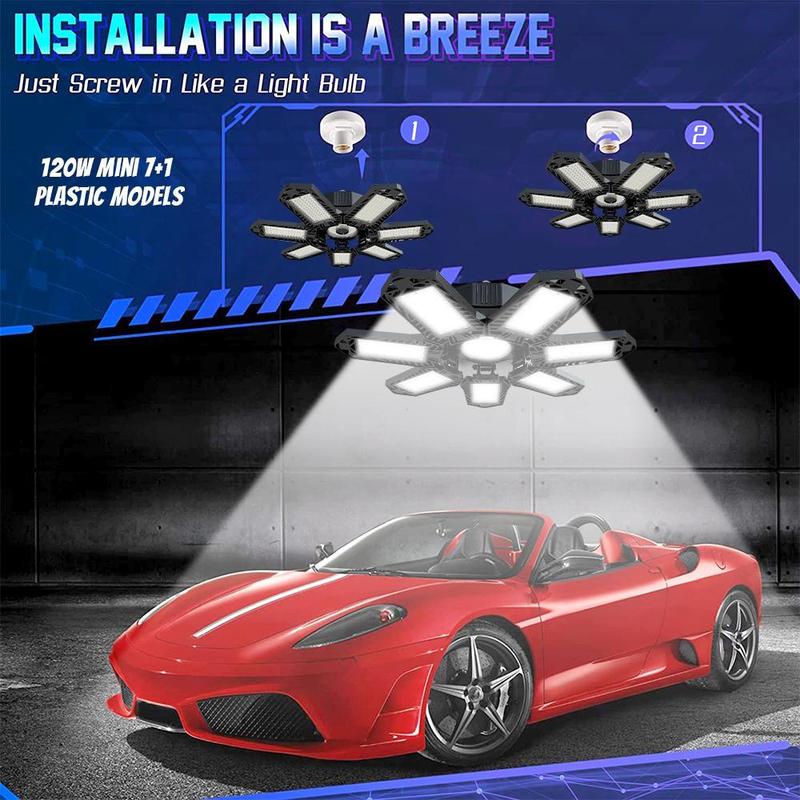 LED Garage Light Deformable Ceiling Light with Adjustable Panels, Ultra-Bright Garage Lighting Fixture for Warehouse, Shop & Industrial Use