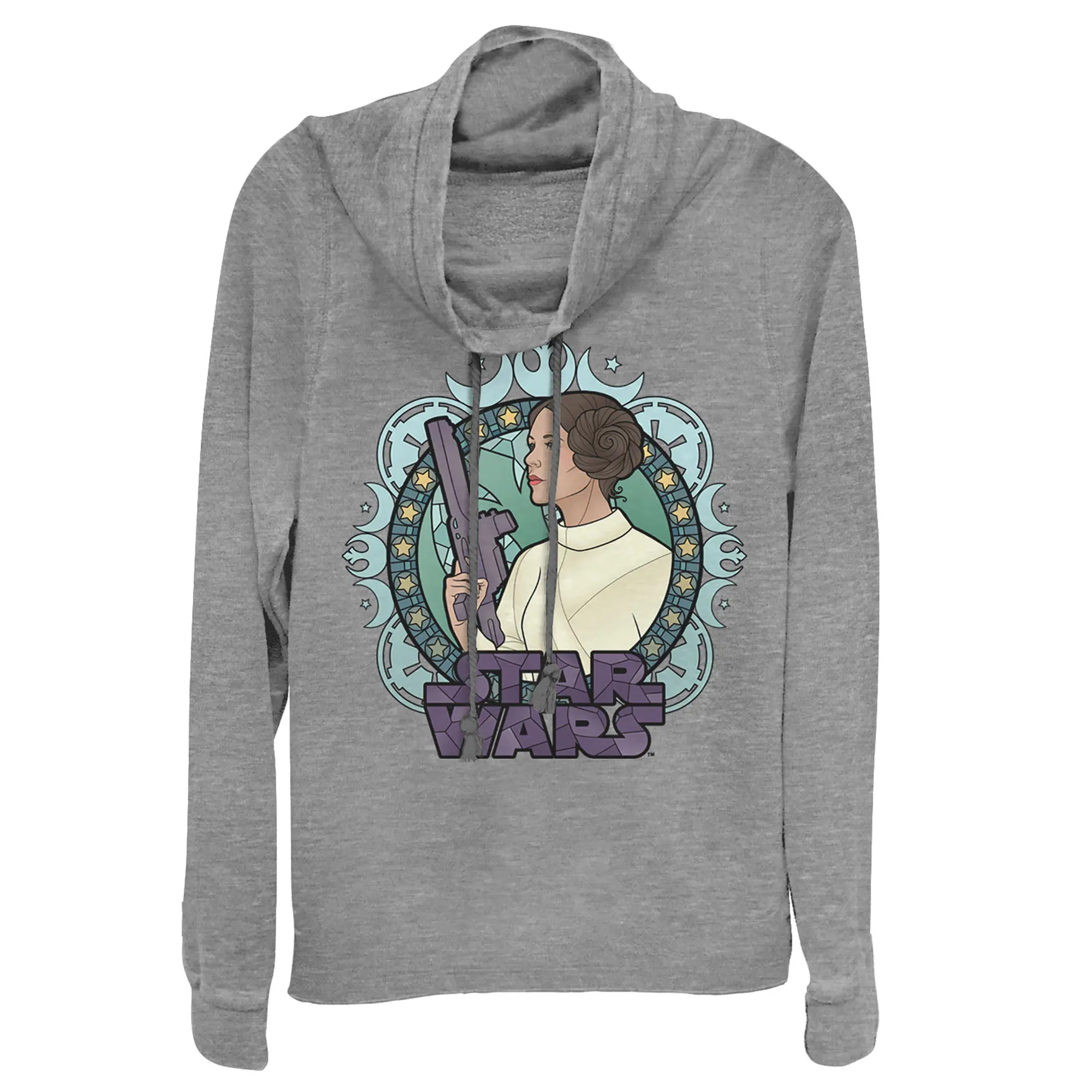 Juniors Womens Star Wars Ornate Princess Leia Glass Cowl Neck Sweatshirt