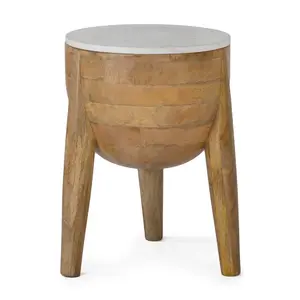 360 Stand Union Home LVR00558 21 in. Oak Wood 3-Legs Stance Short Accent Table, Marble Top, Natural Finish, Bold Look, Three-Leg Base