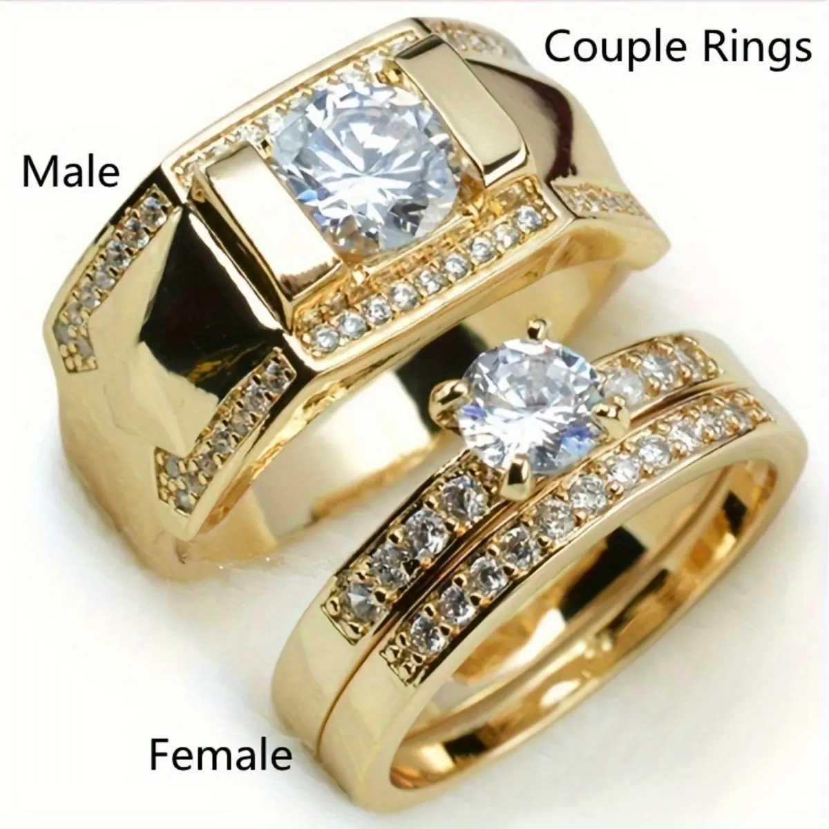 Classic Unisex Geometric Engagement Ring Set, 14 Karat Gold-Plated Copper, Multi-Size, for Engagement & Weddings, Fashion Costume Jewelry Accessories, Elegant Glittering Ring, Fashion Engagement Rings,summerwins