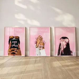 Set of 3 Pink Christian Wal Art Prints, Black Girl Wal Art Bible Verse Print,, Faith Home Decor, Feminine Wal Art Gift Sis POSTER PRINT UNFRAME
