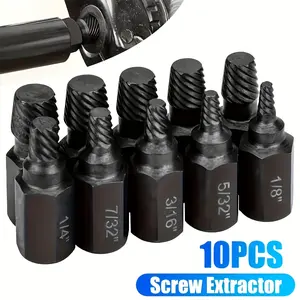 10-Piece Heavy Duty Screw Extractor Set for Home & Bathroom Supplies, High Strength Durable Construction, Easily Removes Damaged, Stripped & Broken Bolts, Hex Screws & Fasteners