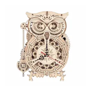 【self-assembly puzzle】ROKR 3D Wooden Puzzle for Adults Owl Clock Model Kit Desk Clock Home Decor Unique Gift for Kids on Birthday/Christmas Day