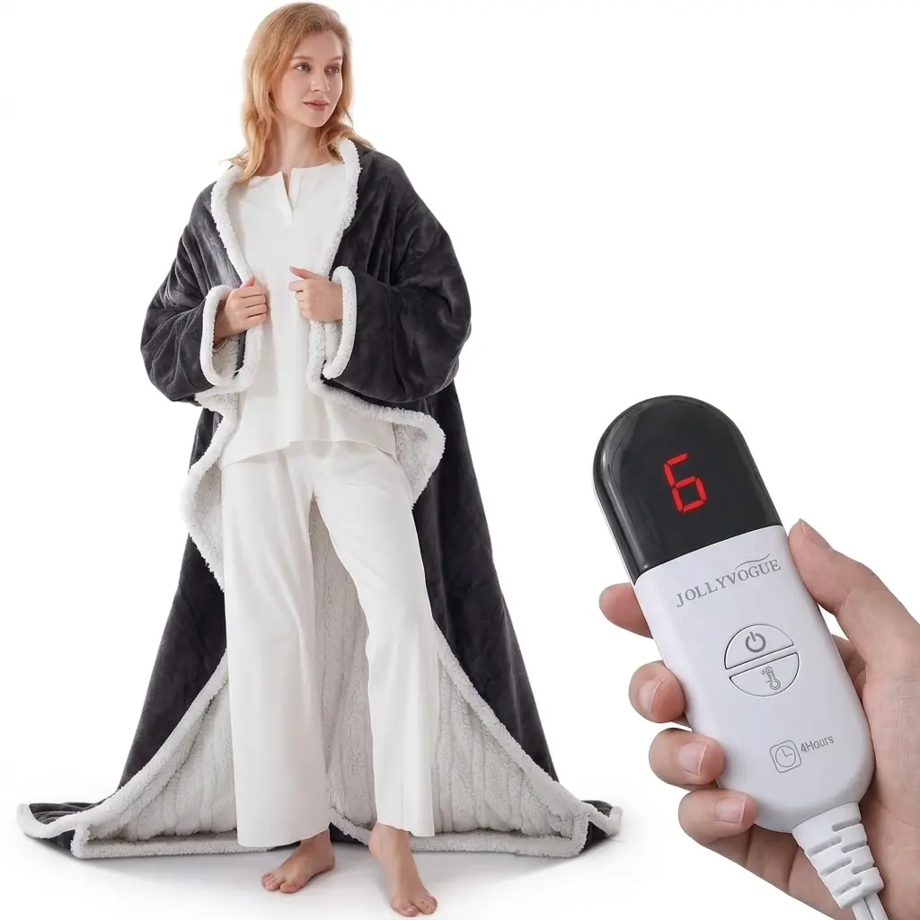 JOLLYVOGUE Wearable Heated Blanket - Heating Electric Blanket with Sleeves & Foot Pocket, Heated Throw for Adult, Birthday Gifts with 7 Heat Settings & Fixed 4h Auto Shut-Off (50 * 70 Inch), Home Office Use