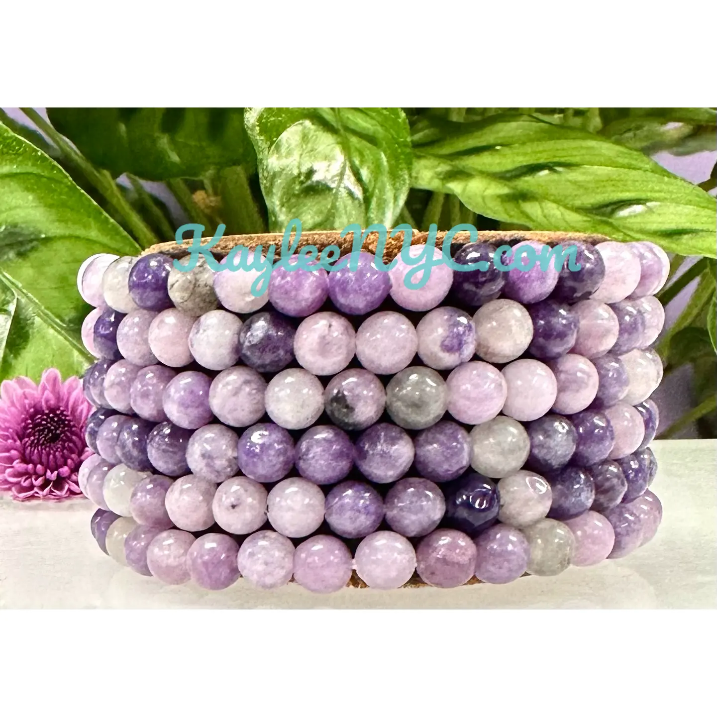 Wholesale 6 Pcs Natural Lepidolite 6mm 7.5” Crystal Healing Stretch Bracelet