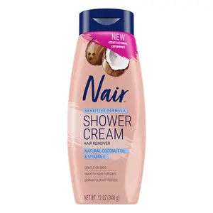NAIR Sensitive Shower Cream Hair Remover with Na Coconut Oil and Vitamin E, Body Hair Removal Cream for Women, 12 oz