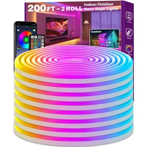 SINLEY Led Neon Rope Lights 200FT,Control with App/Remote,Flexible Led Rope Lights,Multiple Modes,IP68 Outdoor RGB Neon Lights Waterproof,Music Sync Gaming Led Strip Lights for Bedroom Indoor