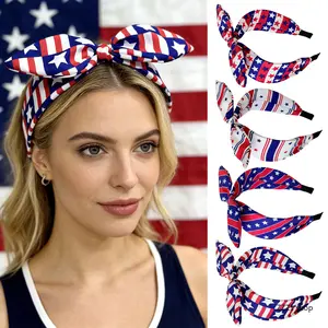 US Independence Day Headband — Star-and-Stripe Bow & Bunny Ear Headpiece — Festive Party Costume Hair Accessory