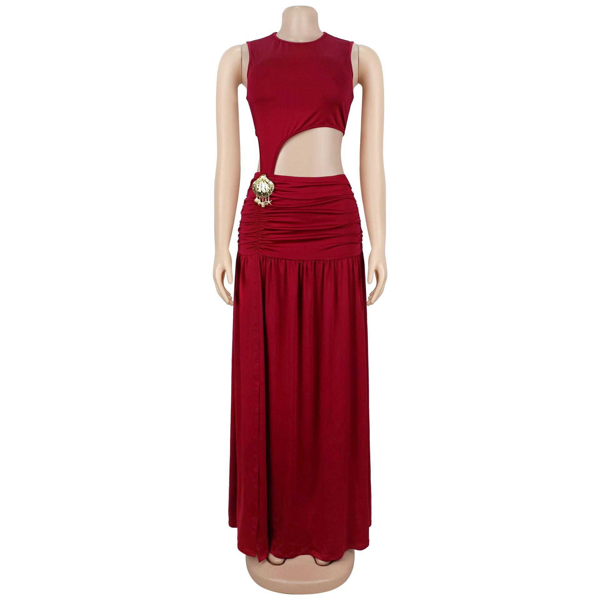 Fashion Women's Sexy Solid Color Sleeveless Crop Open Fork Dress