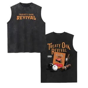 Two-sided Treaty Oak Revival Unisex Washed Tank Top, Gym Essential, Vintage Casual Crewneck Sleeveless Menswear T-shirts Classic Cotton Fabric Streetwear