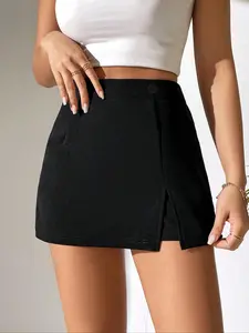 Women's Solid Color Skort, Casual Fashionable Skort for Daily Outdoor Wear, Ladies Bottoms for Summer, Casual Skorts