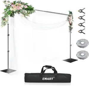 EMART Backdrop Stand, 12x10 ft Adjustable Photo Background Pipe and Drape Photography Kit with Heavy Duty Metal Flat Base for Parties, Wedding, Video Studio, Birthday Convenient Assembly Retractable Crossbar studio use