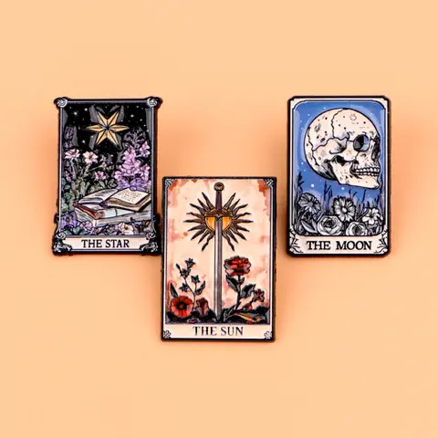 3pcs/set Cartoon Sun Star Flower Skull Brooch Drop Set Pins Brooch Pin Clip, Tarot Design Zinc Alloy Badges, Flower Accessories, Perfect Gift for Friends, Casual Style, All Seasons